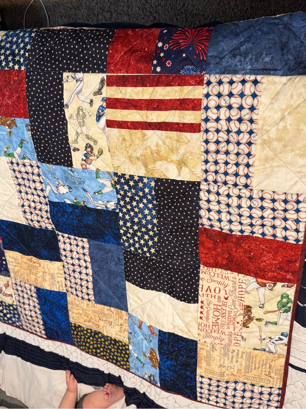 Patriotic Patchwork Quilt - Red, Blue & Cream Americana Bedding